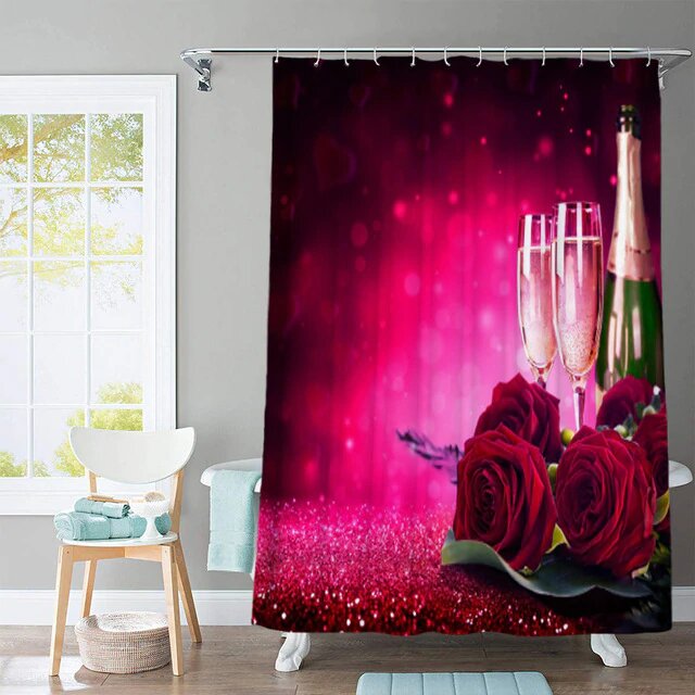 Różowa zasłona prysznicowa 3D w stylu Zen