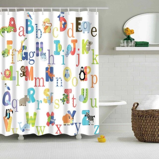 Edukacyjna zasłona prysznicowa z alfabetem