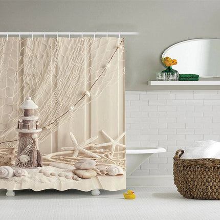 Beżowa zasłona prysznicowa z muszelkami
