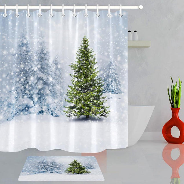 Zasłona prysznicowa z zimowym lasem