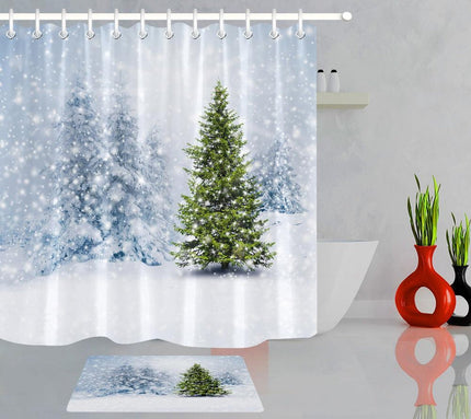 Zasłona prysznicowa z zimowym lasem