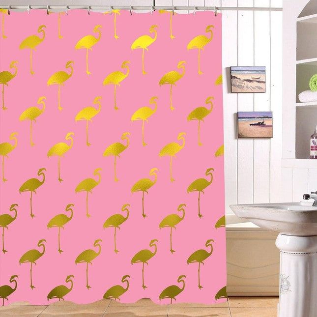 Zasłona w złote flamingi różowe tło