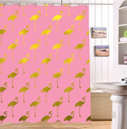 Zasłona w złote flamingi różowe tło