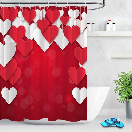 Czerwono-biała zasłona prysznicowa w serca