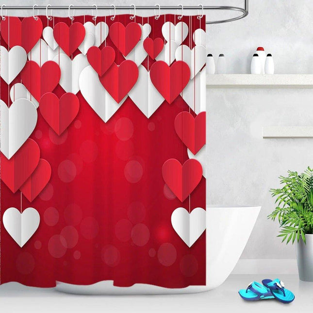 Czerwono-biała zasłona prysznicowa w serca