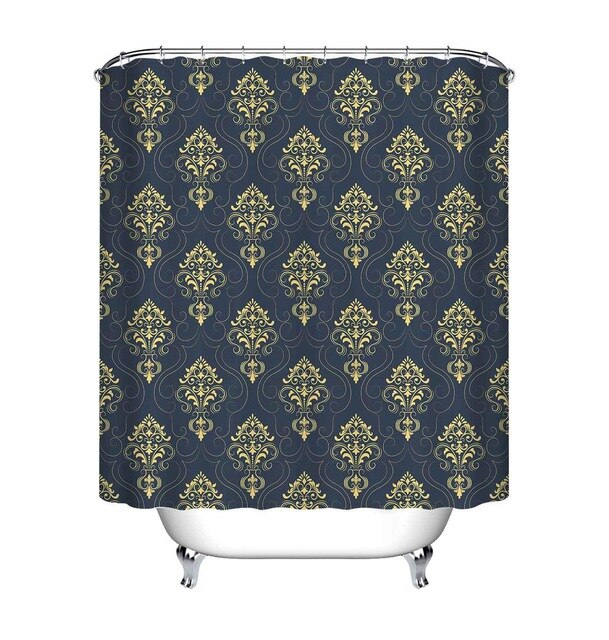 Czarna zasłona prysznicowa barokowy wzór