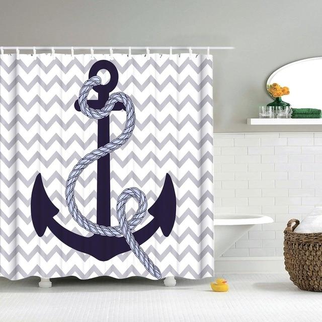 Marynistyczna zasłona prysznicowa w kotwice