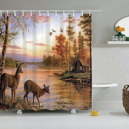 Zasłona prysznicowa las z jeleniami