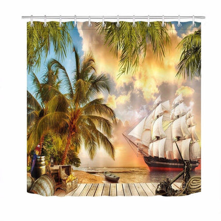 Zasłona prysznicowa ze statkiem pirackim
