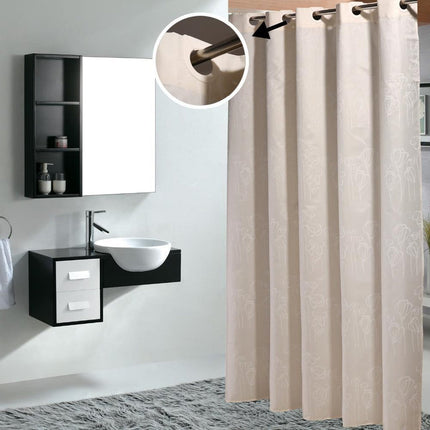 Jasnobeżowa zasłona prysznicowa na przelotkach