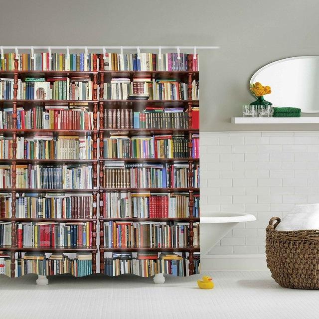 Zasłona prysznicowa z motywem biblioteki