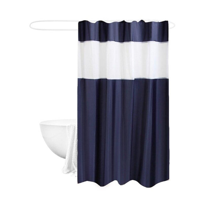 Granatowo-biała zasłona prysznicowa w pasy