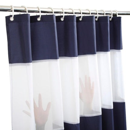Granatowo-biała zasłona prysznicowa w pasy