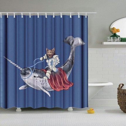 Zasłona prysznicowa kot na narwalu