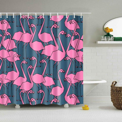 Designerska zasłona prysznicowa we flamingi
