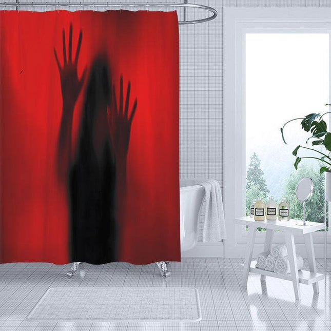 Czerwona zasłona prysznicowa w stylu horror