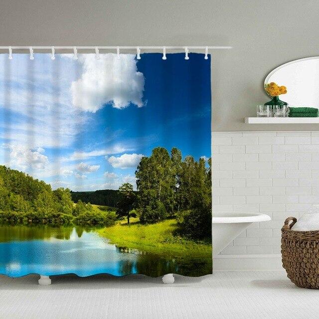 Zasłona prysznicowa z krajobrazem jeziora