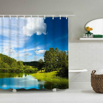 Zasłona prysznicowa z krajobrazem jeziora