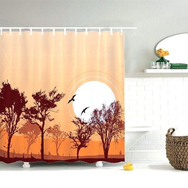 Pomarańczowa zasłona prysznicowa z krajobrazem