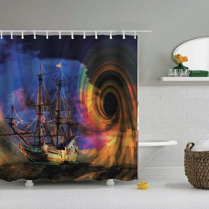 Fantastyczna zasłona prysznicowa ze statkiem