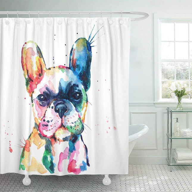 Designerska zasłona z buldogiem francuskim