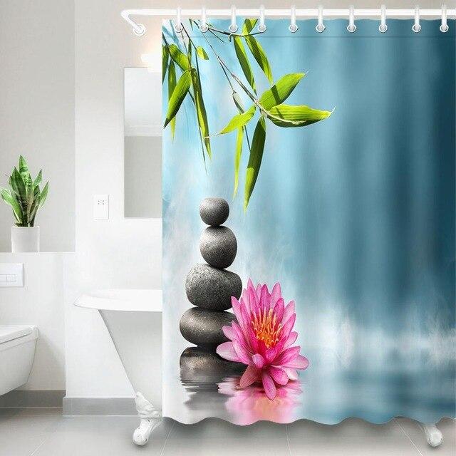 Niebieska zasłona prysznicowa Zen kamienie